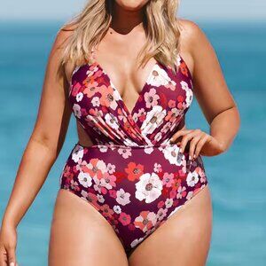 Cupshe Red and Orange Floral One Piece Swimsuit